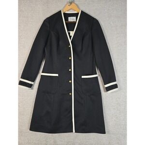 Gay Gibson Ruth Norman Vintage 60s‎ Dress Coat Mod Nautical Gold Button Black 8